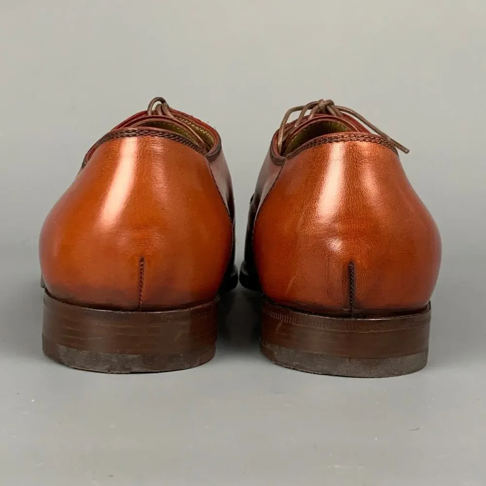 STEFANOBI Size 8 Cognac Contrast Stitch Leather Split Toe Lace Up Shoes
